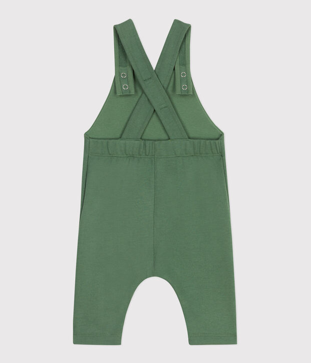 Babies' long dungarees in plain cotton green