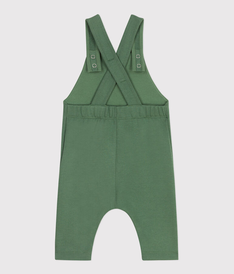 Babies' long dungarees in plain cotton green