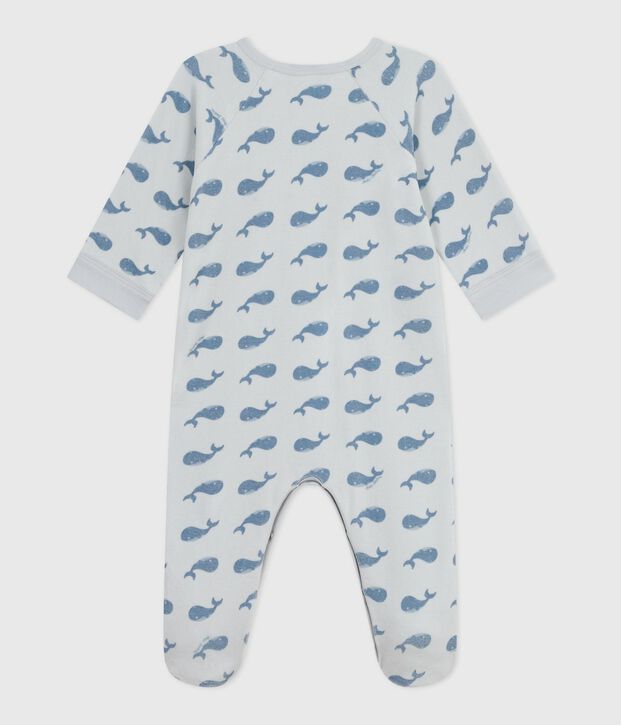 Babies' whale-print velour pyjamas suit with a zip blue/blue