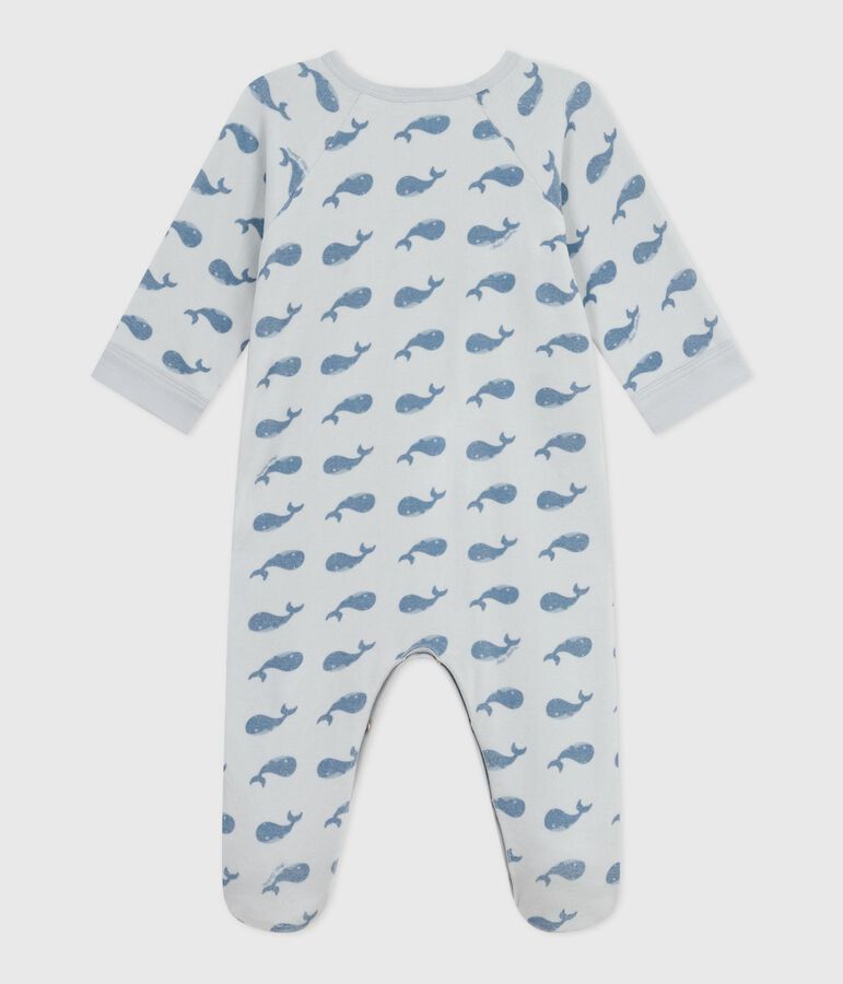 Babies' whale-print velour pyjamas suit with a zip blue/blue