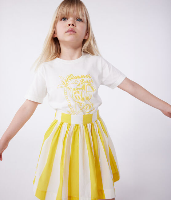 Children's short-sleeved printed cotton T-shirt MARSHMALLOW white/ORGE