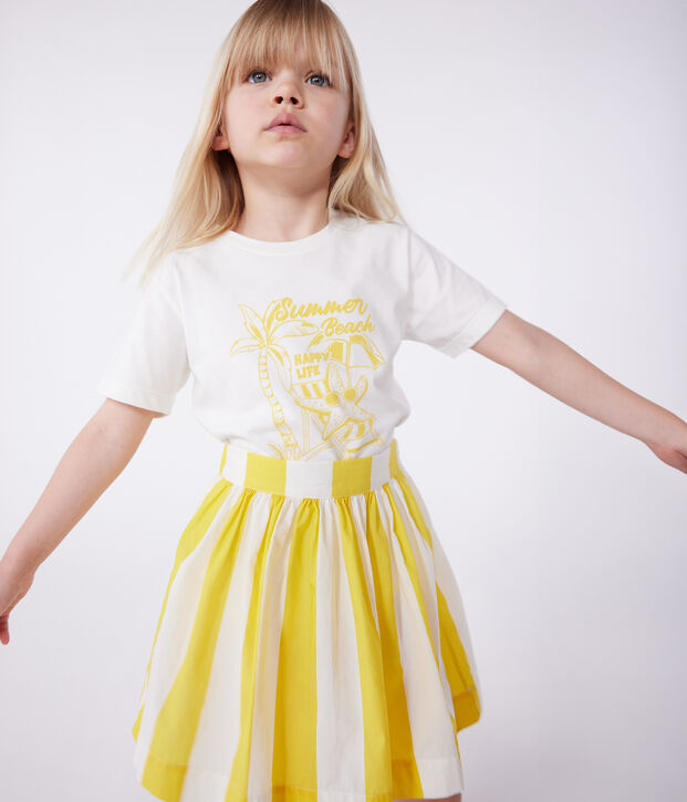 Children's short-sleeved printed cotton T-shirt white/yellow