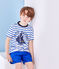Boy's striped screen print T-shirt MARSHMALLOW white/PERSE blue