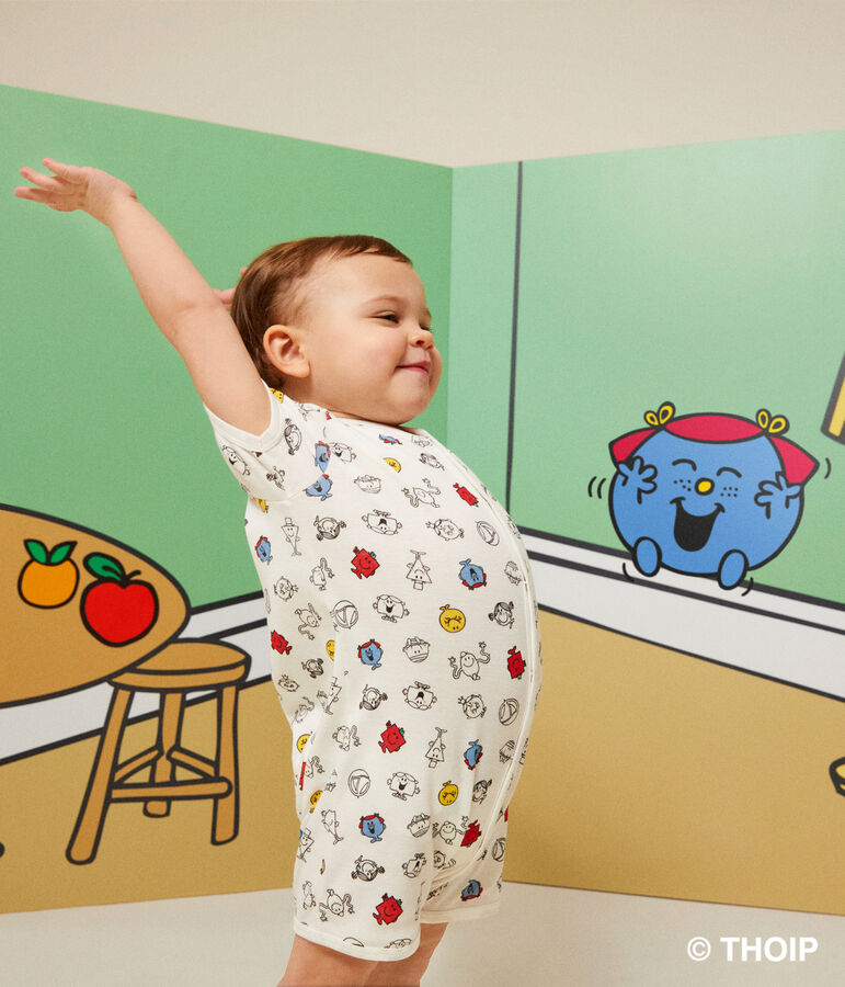Babies' short printed Mr. Men and Little Miss cotton playsuit MARSHMALLOW white/MULTICO white
