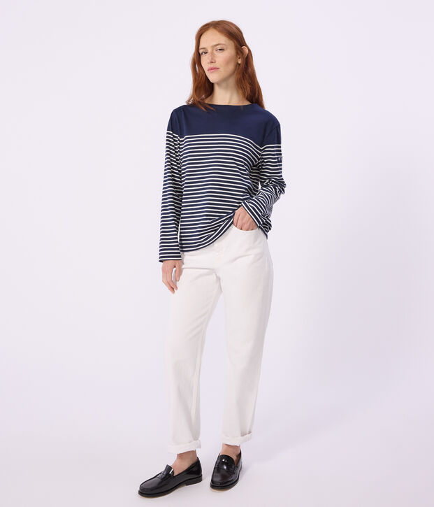 Women's stripy cotton Breton top blue/white