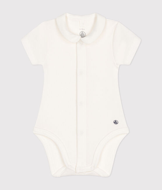 Babies' Short-Sleeved Bodysuit with a Collar MARSHMALLOW white