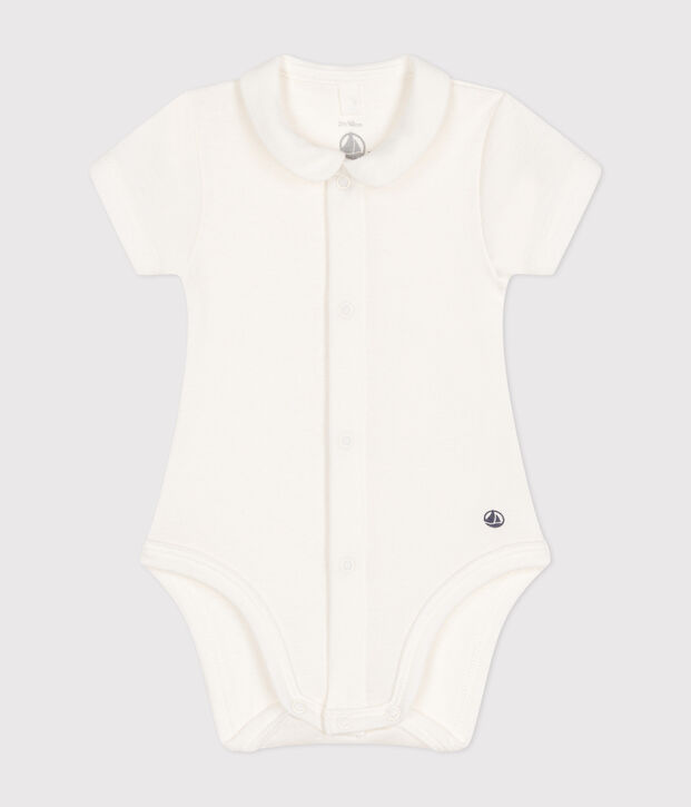Babies' Short-Sleeved Bodysuit with a Collar white