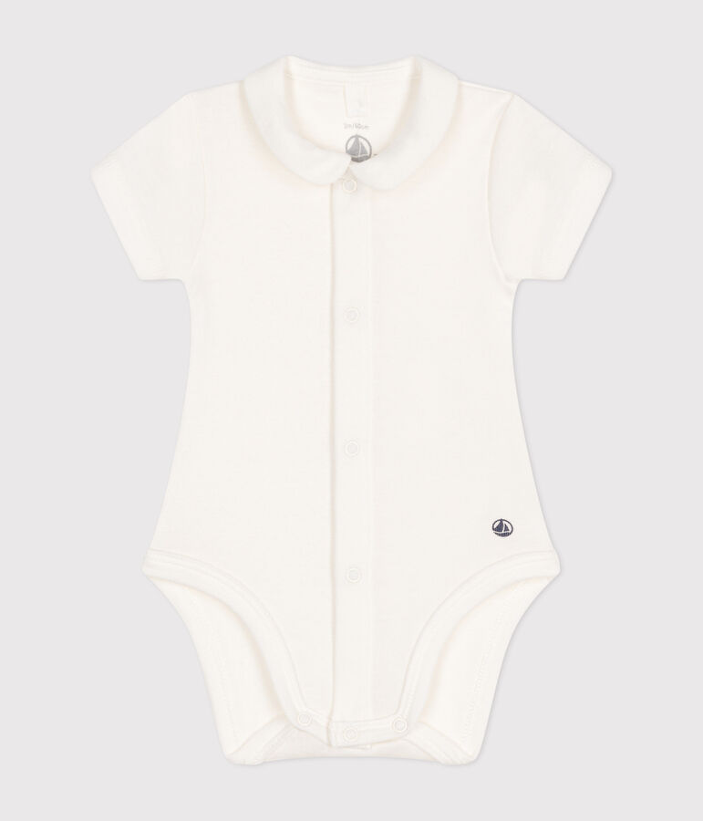 Babies' Short-Sleeved Bodysuit with a Collar white
