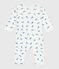 Babies' footless cotton pyjama suit printed with cats MARSHMALLOW white/MULTICO white