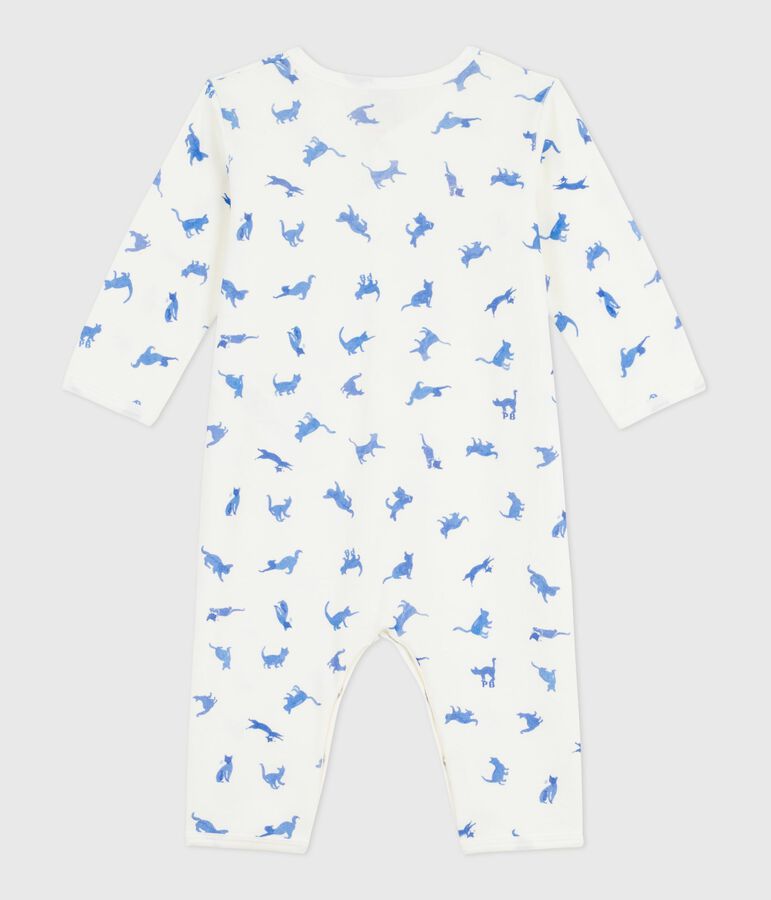 Babies' footless cotton pyjama suit printed with cats MARSHMALLOW white/MULTICO white