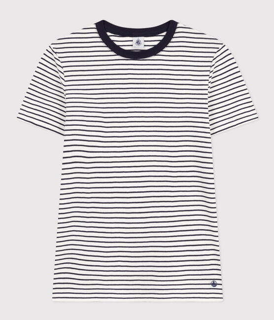 The iconic short-sleeved stripy rib knit T-shirt for women MARSHMALLOW white/SMOKING blue