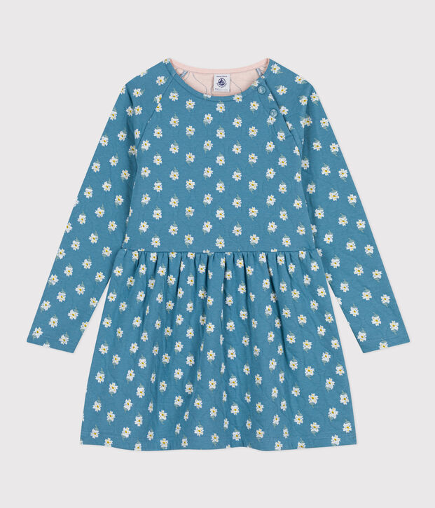 Girls' long-sleeved floral tube knit dress blue/multicolor