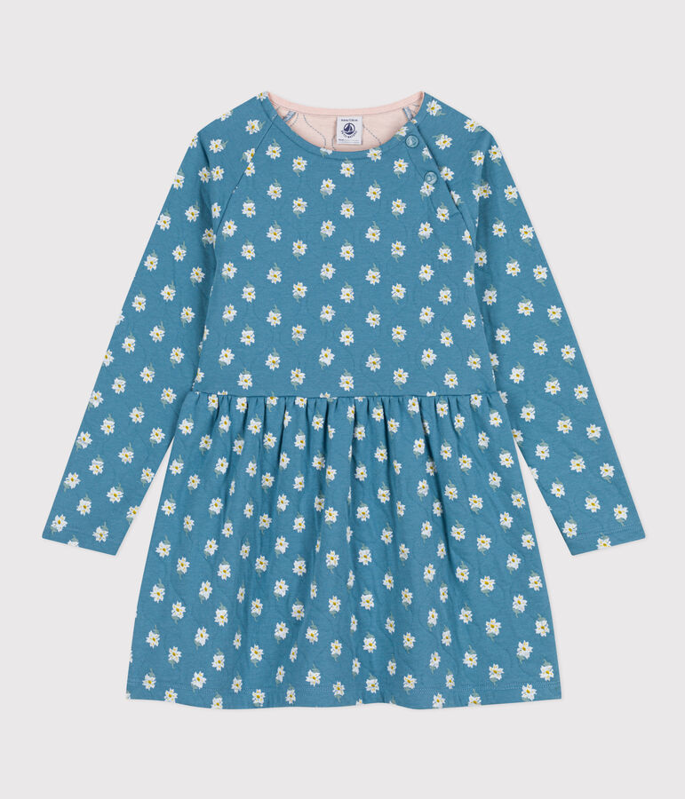 Girls' long-sleeved floral tube knit dress blue/multicolor