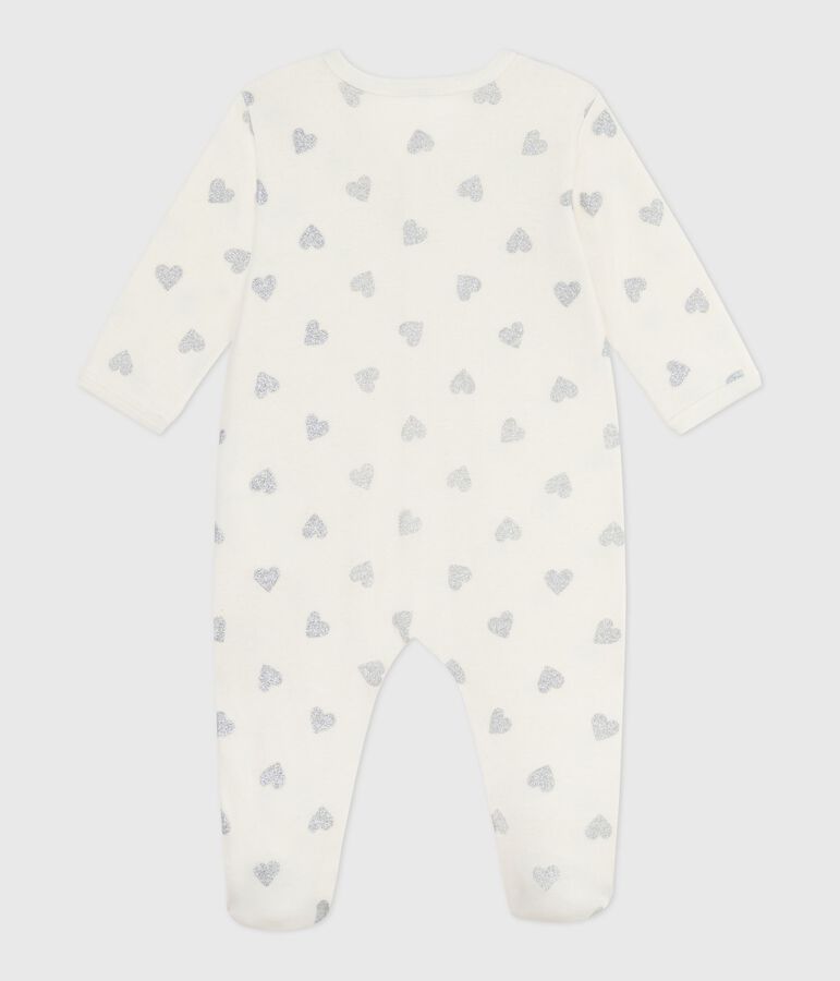 Baby pajamas in cotton with silver glitter hearts print MILK Ecru/ARGENT
