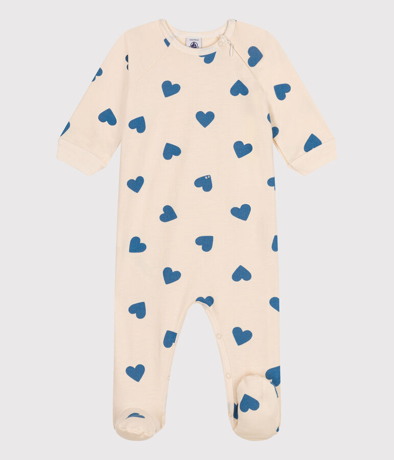 Babies' brushed fleece heart print pyjamas AVALANCHE blue/BEACH