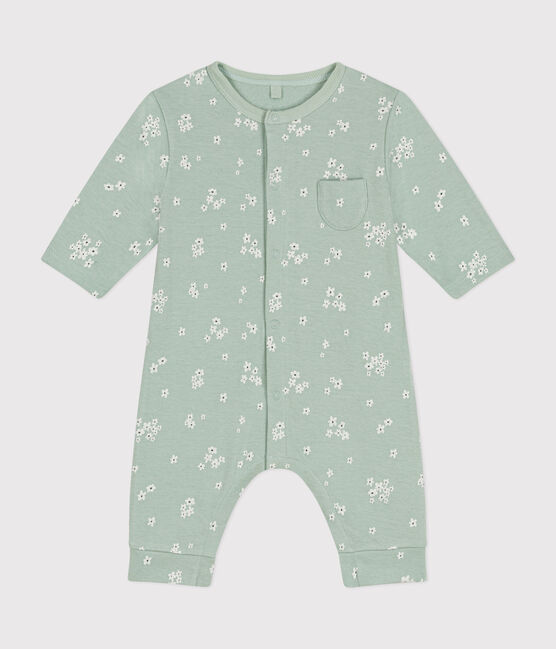 Babies' long jumpsuit in tube knit HERBIER green/MULTICO white