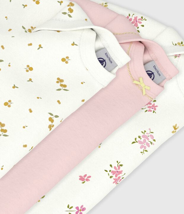 Pack of babies' long-sleeved floral-print cotton bodies multicolor