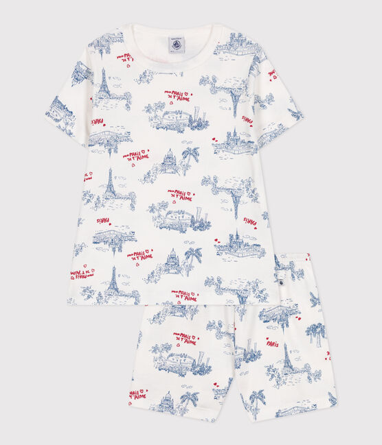 Children's short Paris print cotton pyjamas MARSHMALLOW white/MULTICO white