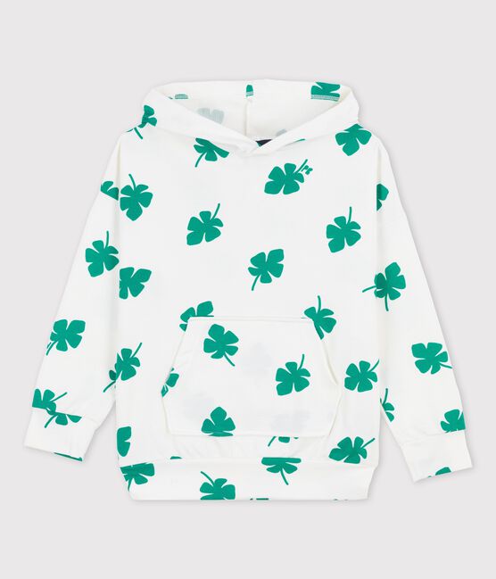 Boys' Fleece Hoodie MARSHMALLOW white/GAZON green