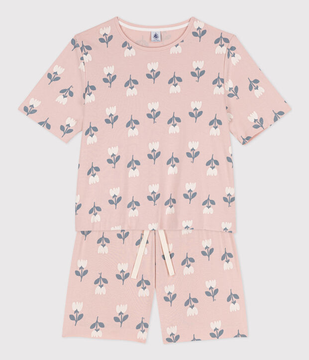 Women's Tulip Patterned Cotton Short Pyjamas pink/multicolor