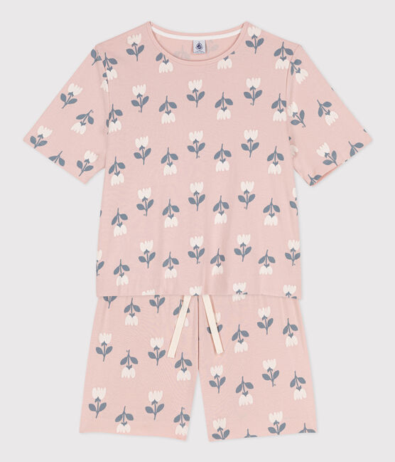 Women's Tulip Patterned Cotton Short Pyjamas SALINE pink/MULTICO white
