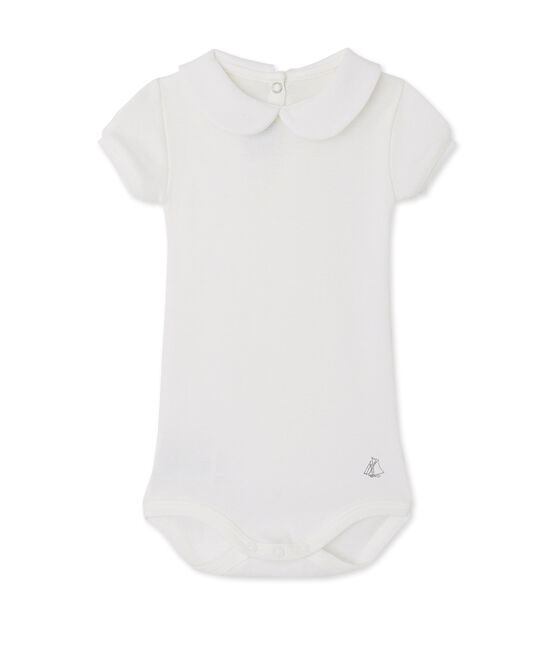 Baby girls' bodysuit with collar Lait white