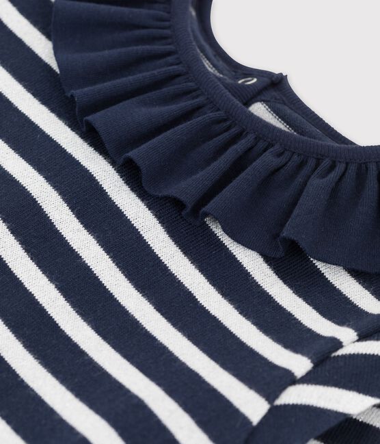 Girls' Long-Sleeved Cotton Dress SMOKING blue/MARSHMALLOW /ARGENT