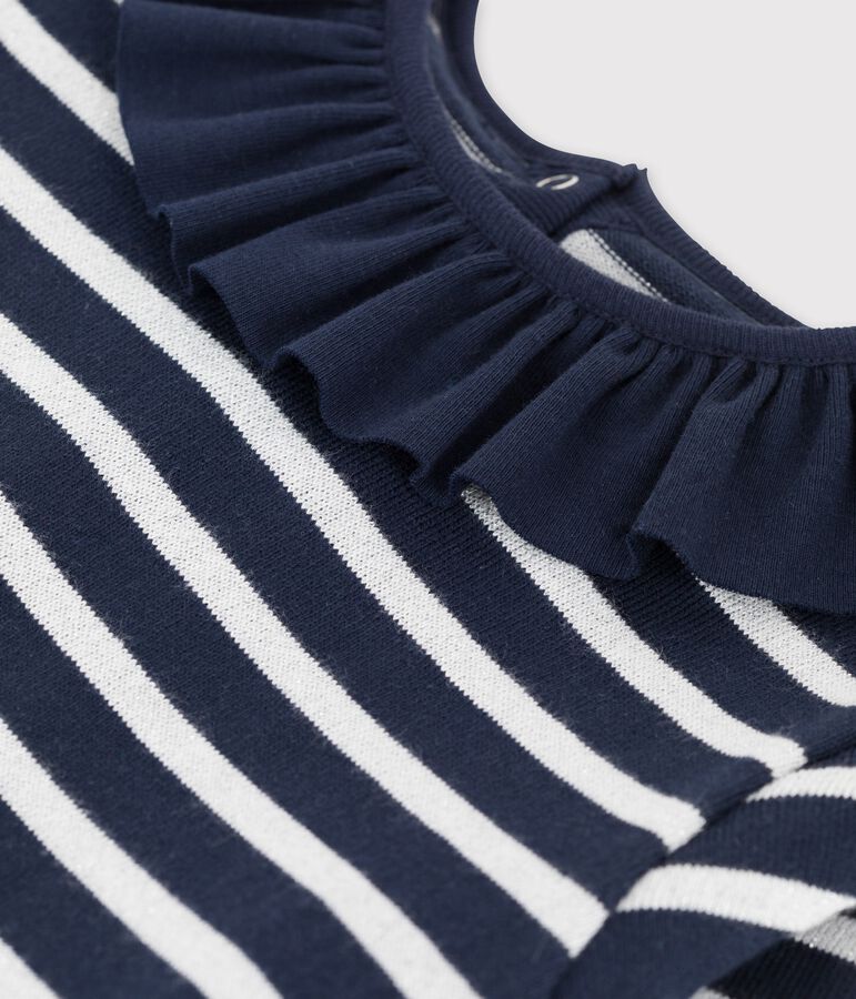 Girls' Long-Sleeved Cotton Dress blue/white/grey