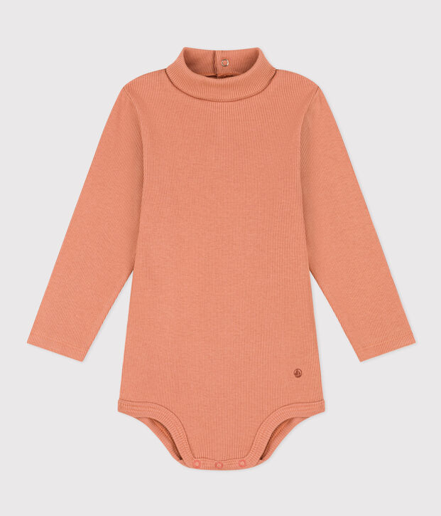 Babies' Long-Sleeved Roll Neck Cotton Bodysuit pink