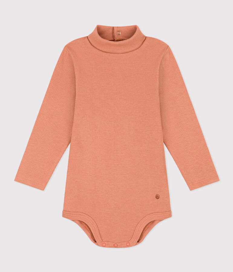 Babies' Long-Sleeved Roll Neck Cotton Bodysuit pink