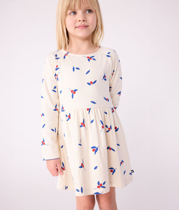 Children's long-sleeved cotton dress Ecru/multicolor