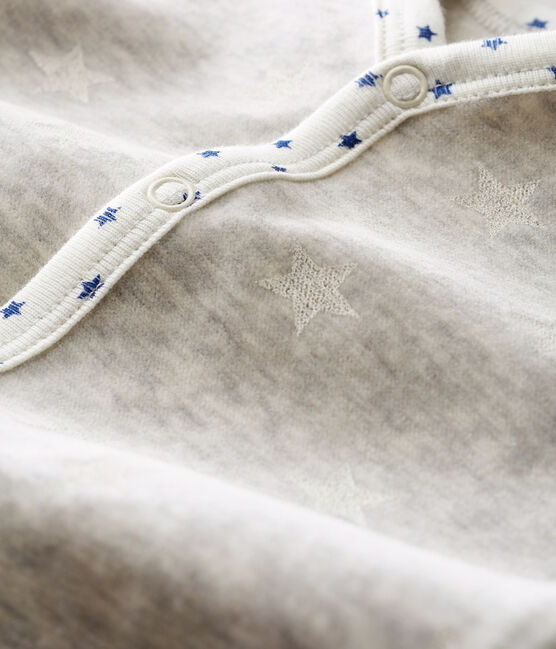 Baby Boys' Velour Sleepsuit BELUGA grey/MARSHMALLOW white