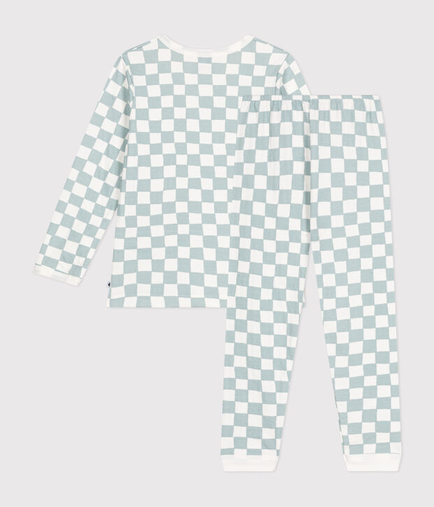 Children's chequer print cotton pyjamas white/green