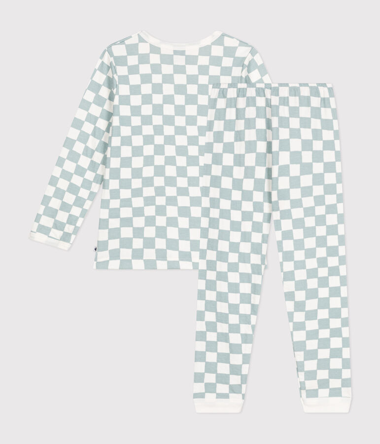 Children's chequer print cotton pyjamas white/green