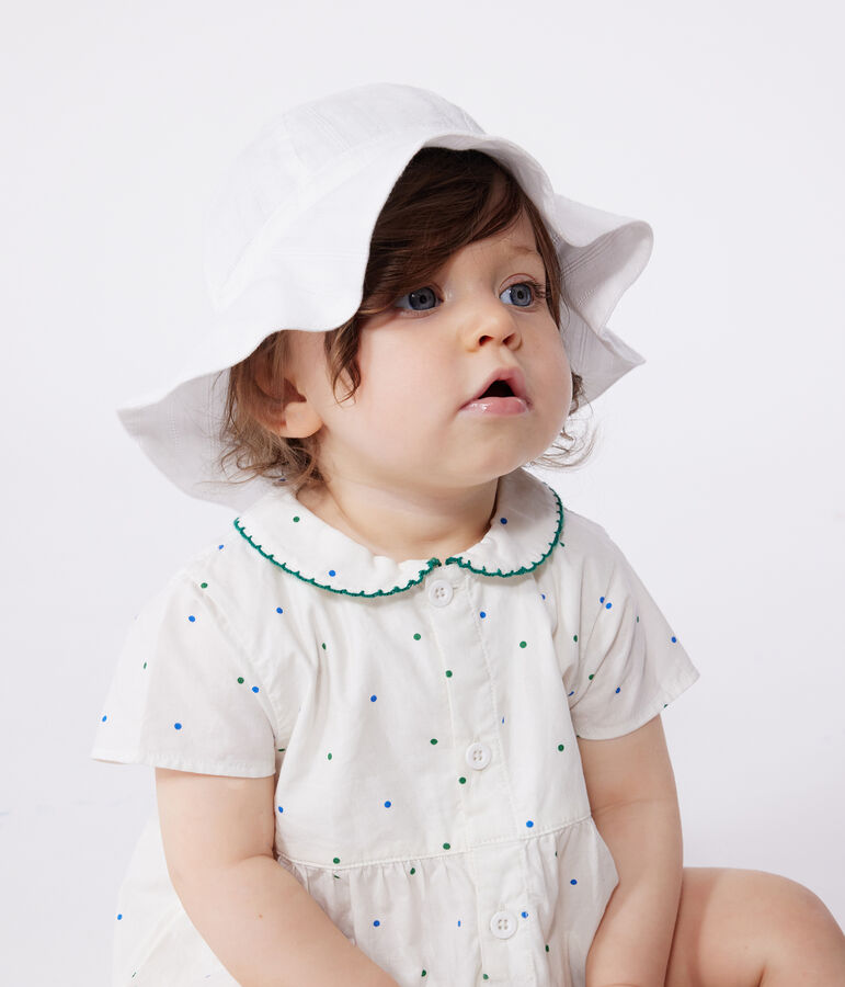 Babies' short-sleeved spotty print cotton rompers with a collar white/multicolor