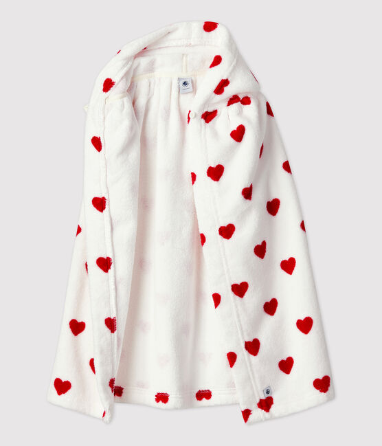 Babies' Heart Pattern Terry Bath Cape MARSHMALLOW white/TERKUIT red