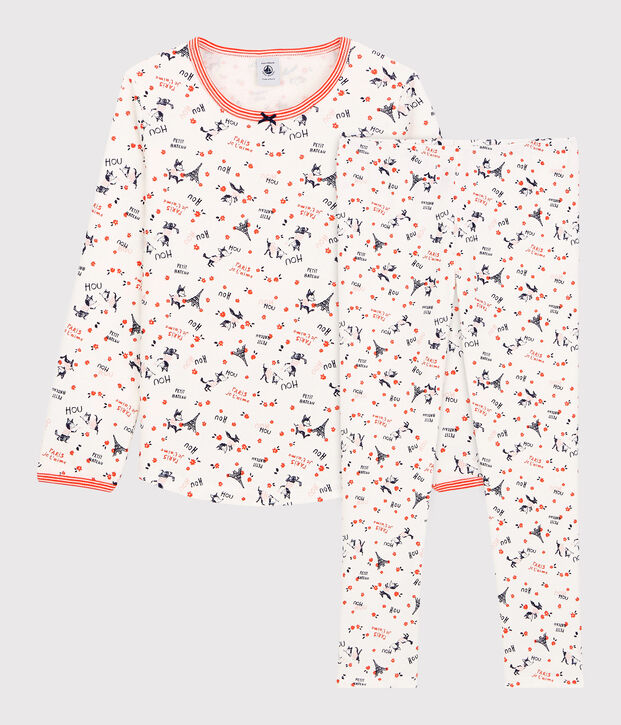 Girls' Paris Print Organic Cotton Pyjamas white/multicolor