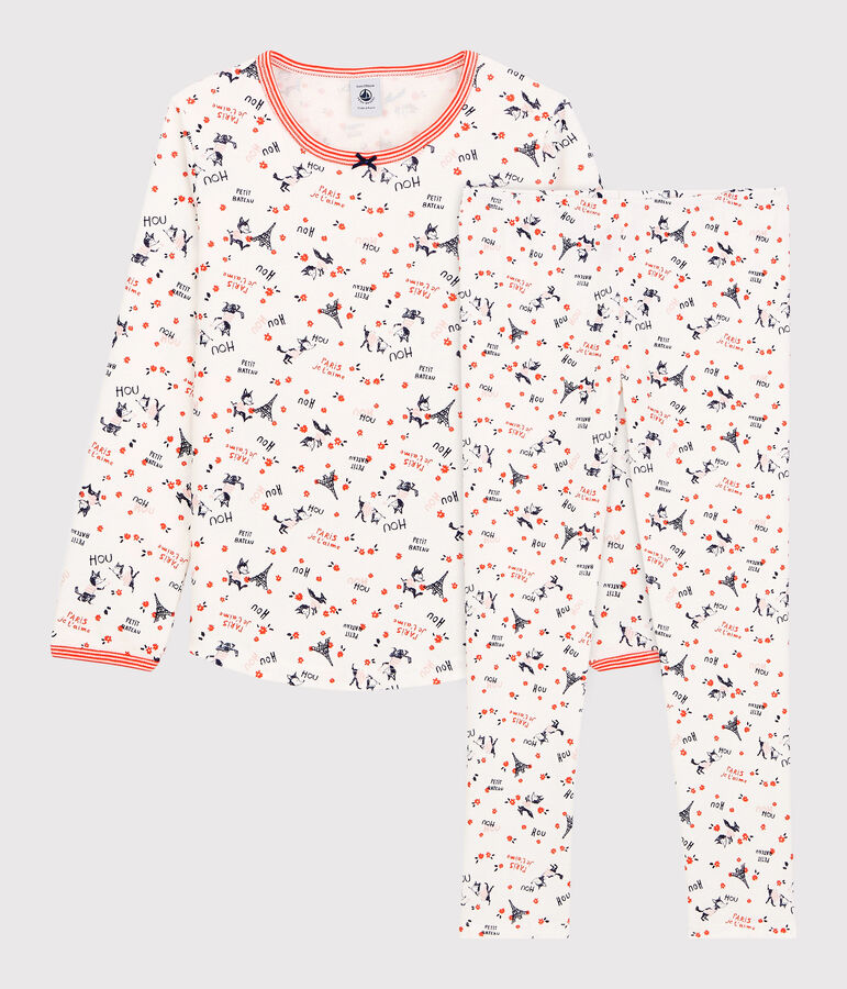 Girls' Paris Print Organic Cotton Pyjamas white/multicolor