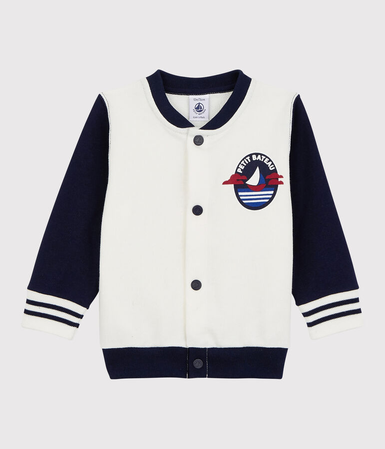Baby Boys' Fleece Dual-Tone Baseball Jacket white/blue