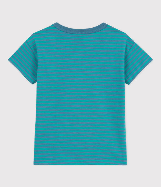 Boys' Striped Cotton T-Shirt LAVIS green/VERDE blue