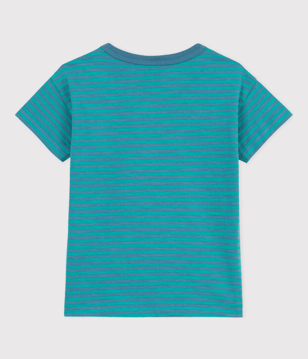 Boys' Striped Cotton T-Shirt blue/green