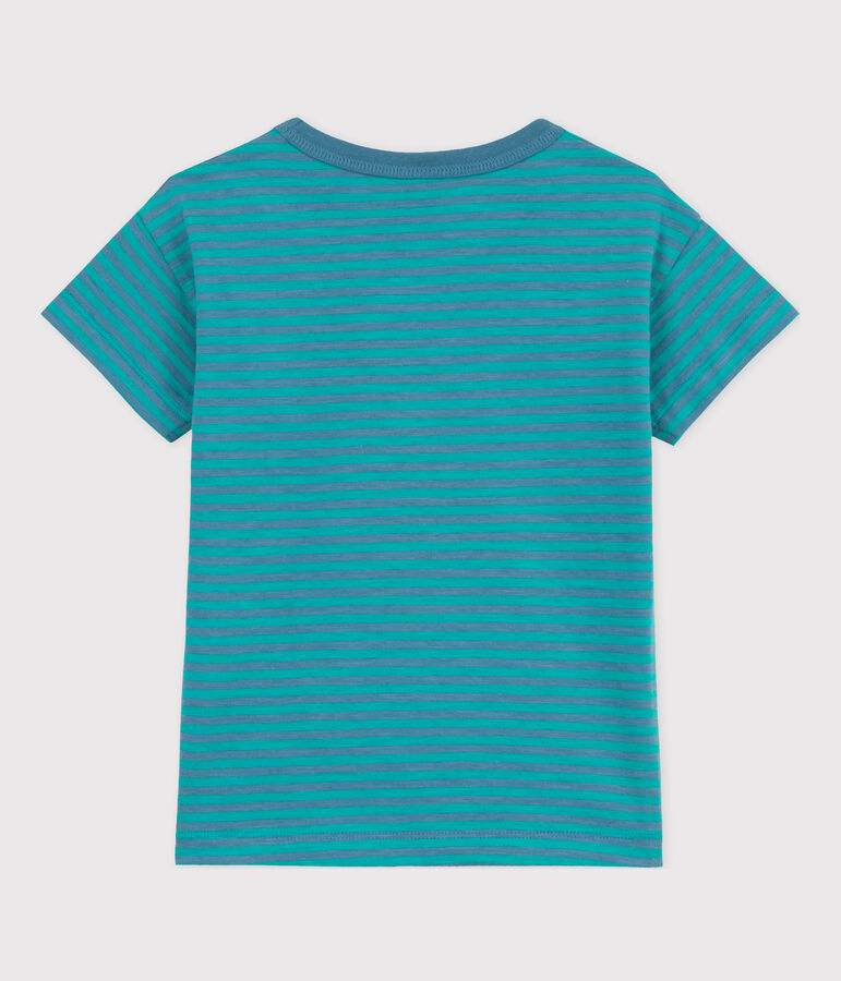 Boys' Striped Cotton T-Shirt LAVIS green/VERDE blue