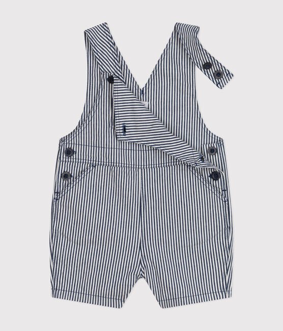 Babies' Short Canvas Dungarees MEDIEVAL blue/MARSHMALLOW white