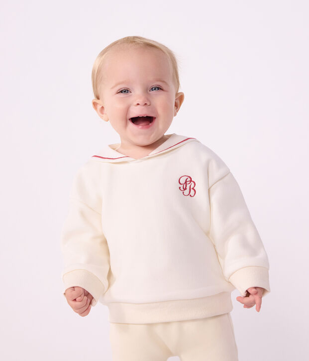Babies' sweatshirt in plain cotton with a sailor collar and embroidery MILK