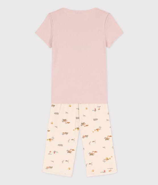 Girls' Animal Themed Short Cotton Pyjamas SALINE pink/MULTICO white