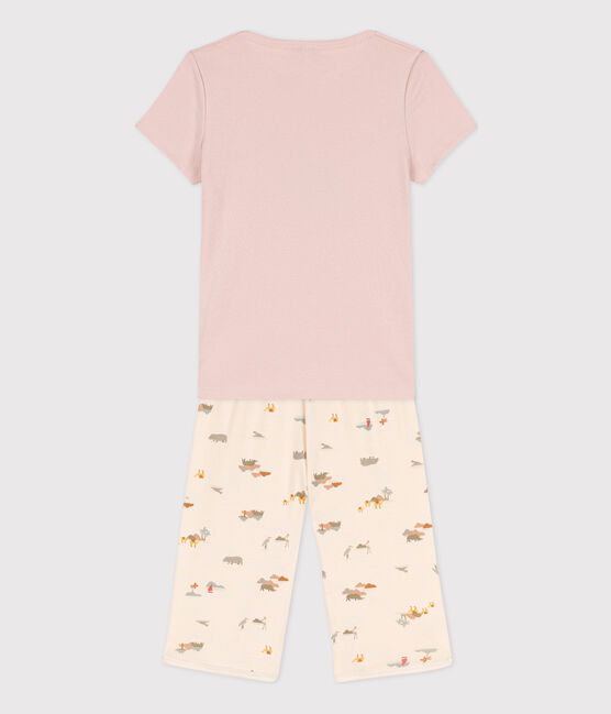 Girls' Animal Themed Short Cotton Pyjamas SALINE pink/MULTICO white
