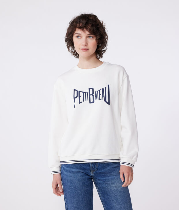 Women's printed cotton sweatshirt white