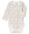Newborn Baby Girls' Long-Sleeved Ribbed Bodysuit MARSHMALLOW white/CHARME pink/MULTICO