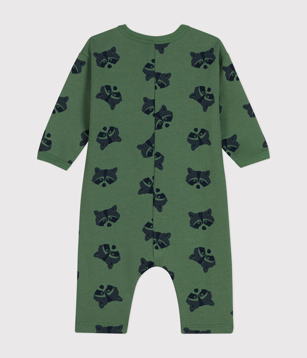 Babies' long fleece jumpsuit green/multicolor