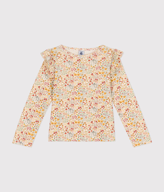 Girls' long-sleeved rib knit T-shirt AVALANCHE white/MULTICO